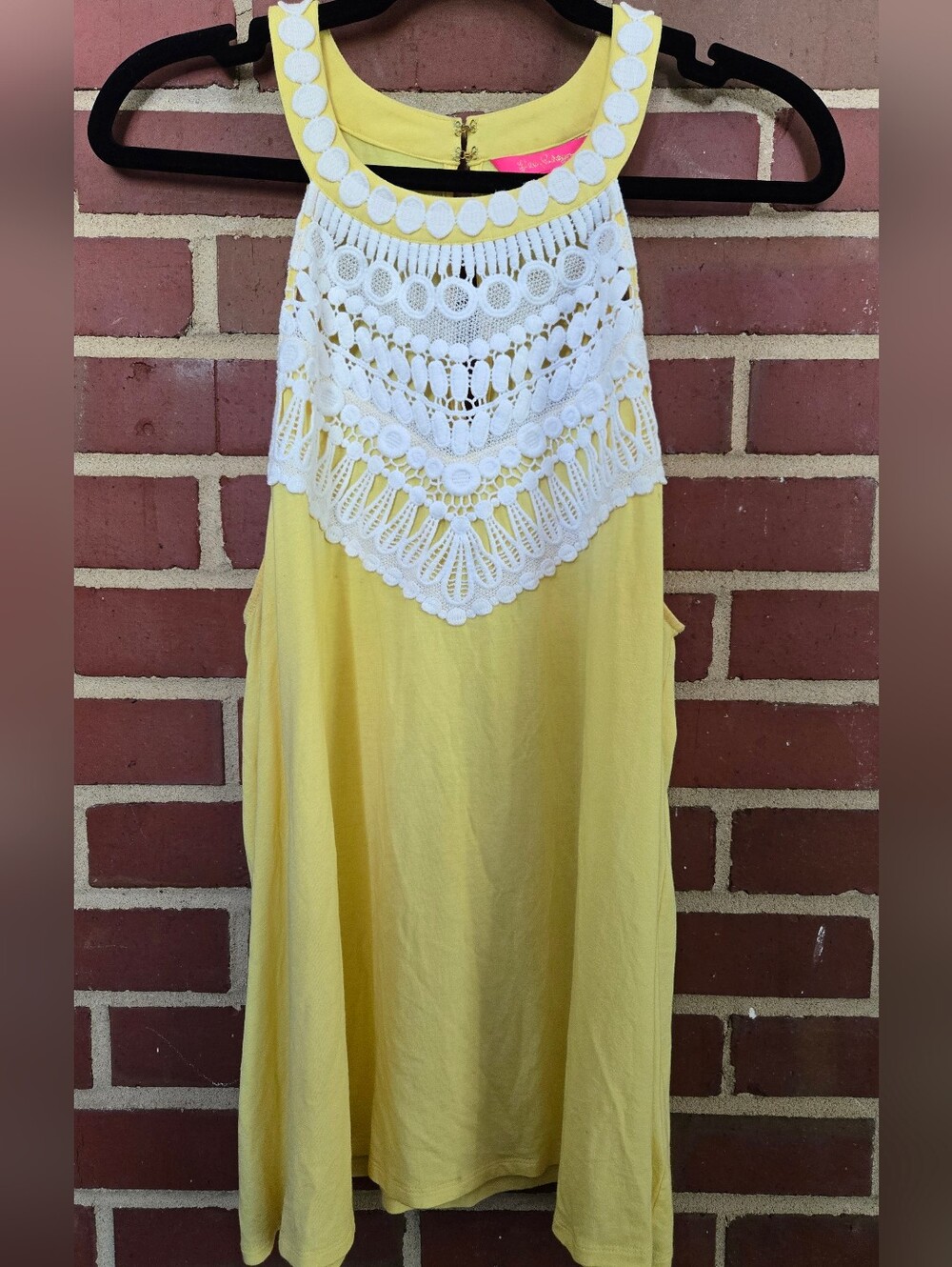 Lilly Pulitzer XL Dawn Tunic Top Yellow Crochet Lace Sleeveless Boho Beach - Picture 3 of 6